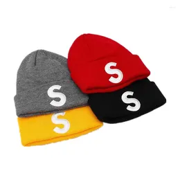 Berets 2024 Cotton S Letter Embroidery Thicken Knitted Hat Skullies Winter Warm Beanie For Men And Women 13