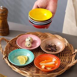 Flatware Sets 8 Colours Gradient Ceramic Small Round Dish Household Seasoning Dipping Plate Sushi Soy Sauce Vinegar Dishes Kitchen Tableware