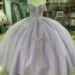 Lilac Quinceanera Dresses Ball Gown Birthday Party Dress Lace Up Graduation Gown Sweetheart Beads Crystal Tull Swet 16 vestidos de