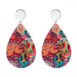 Dangle Earrings Colourful Wood Floral Paisley For Women