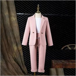 Clothing Sets Children Pink Pography Suit Boys Jacket Pants 2Ps Wedding Dress Kids Formal Performance Blazer Birthday Ceremony Costu Dhmaa