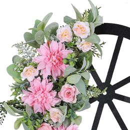 Decorative Flowers Year Wreath Spring Front Door 16.9x16.5inch Welcome Sign Handmade For Home Decor Versatile Lightweight Durable