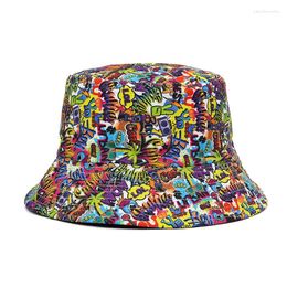 Berets 2024 Summer Graffiti Bucket Hat For Women Men Skull Floral Outdoor Foldable Bob Fisherman Girls Gorros Panama Sun