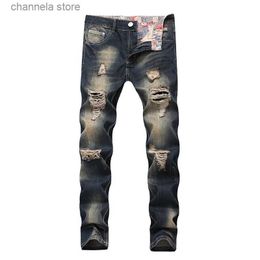 Men's Jeans Jeans Men Holes Denim Destroyed Regular Fit Long Scratched Biker Brand Fashion Dropshipping Large Size Pants T240205