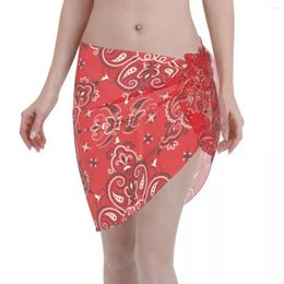 Women's Swimwear Sexy Women Paisley Pattern Polyester Kaftan Sarong Swimsuit Red Boho Bikini Beach Cover Ups Short Skirt