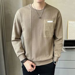 Knitted Sweaters for Men with Pockets Crewneck Man Clothes Pullovers Round Collar Black Y2k Vintage Winter 2023 Korean Style S A 240119