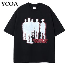 Men Tshirt Cotton Shadow Letter Print Punk Hip Hop Gothic Streetwear Short Sleeve Summer Korean Fashion Tops Tees Y2k Clothing 240126