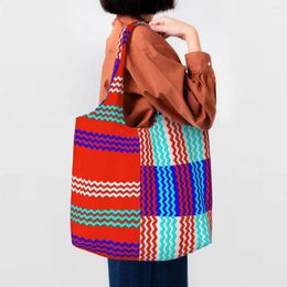 Shopping Bags Cute Colourful ZigZag Tote Bag Reusable Bohemian Modern Geometric Groceries Canvas Shopper Shoulder Handbags Gifts