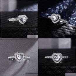 Cluster Rings Romantic Love Heart Zircon Diamond Ring Band Bride Engagement Wedding For Women Girls Fashion Fine Jewellery Drop Deliver Dh1Wi