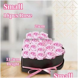 Decorative Flowers Wreaths 24/18Pc Heart Shape Rose Gift Box Artificial Eternal Bouquet Red Valentine Day Christmas Birthday Weddi Dhoqd