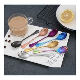 Spoons Shell-Shaped Coffee Spoon Stainless Steel Strring Scoop Teaspoon Dessert Tableware Party Decoration Cutlery Bar Tool Gga1437 Dhzf6