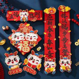 Spring Couplets Year of The Dragon 2024 Festival Door Stickers Year's Blessings Threedimensional Guochao Decoration 240119