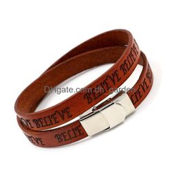 Charm Bracelets Letter Believe Leather Bracelet Stainless Steel Buckle Mtilayer Wrap Bangle Cuff Women Men Fashion Jewellery Will And Dh1Hg