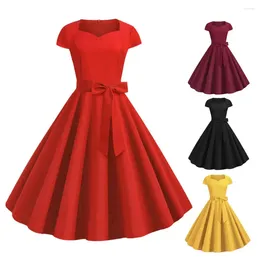 Casual Dresses Party Dress Retro Princess Style Midi With V Neck Belted Bow Decor A-line Big Swing Tight High Waist For Women Wrap V-neck