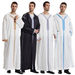 Ethnic Clothing Muslim Robes Men Kaftan Hooded Long Jubba Thobe Arab Turkish Abaya Islam Habit Musulman Homme Solid Color Ramadan Dress