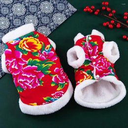 Cat Costumes Pet Clothes Button Design Red Flower Print Cotton Coat Comfortable Dogs Cats Winter Clothing Supplies