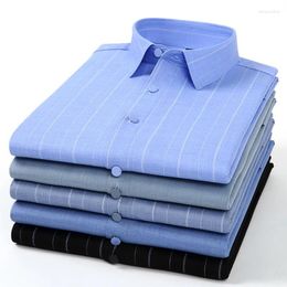 Men's Dress Shirts High Quality Striped Stretch Anti-Wrinkle Non-iron Men Shirt Long Sleeve Male Slim Social Business Casual