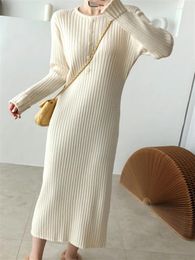 Casual Dresses Loose Knitted Woman Winter Vintage Warm Clothing Elegant Thick Korean Apricot Sweater Dress Women 2024 Solid Autumn