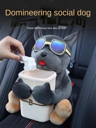 Car Mounted Tissue Box 2-in-1 Cartoon Plush Doll Auto Armrest Box Hanging Paper Drawer Storage Car Trash Can And Tissue Holder 240127