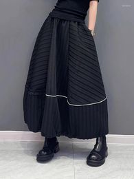 Skirts XITAO Female Casual Black Skirt Striped Asymmetrical Splicing Loose Fashion Women Spring Simplicity All-match LYD1545