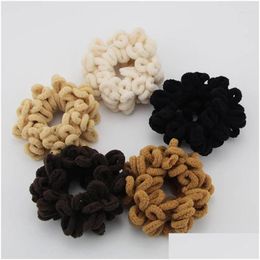 Acessórios de cabelo Outono Inverno Cor Sólida P Scrunchies Hairband para Mulheres Chenille Fios Alta Elastic Cavalo Corda Meninas Drop Delive Otmhi