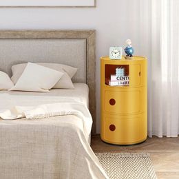 3 Drawer Sliding Barrel Modern Bedroom Nightstand Yellow Bedside Table End Side Organiser Storage 240125