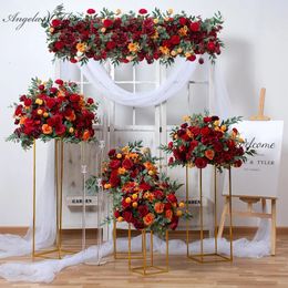 Luxury 80cm Wedding Table Centrepiece Artificial Flower Ball Rose Green Plants Floral Row Arrangement Enevt Party Backdrop Props 240127