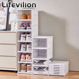 6 Layers Shoes Box Foldable Transparent Sneaker Shoe Storage Organizers Box Stackable Dustproof High-top Cabinet Shoe Rack Shelf 240131