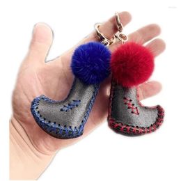 Keychains Shoes Boots Shapes Keychain Handbags Pendant Leather Key Ring Unisex Accessories With Pompom