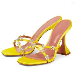 Dress Shoes 2024 Summer Square Flower Glass With Sandals Fashion Outside Wearing High Heels Women