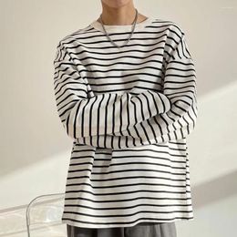Men's T Shirts Autumn And Winter Pullover Solid Round Neck Letter Print Screw Thread Striped Shirt Man Underlay Casual Tops
