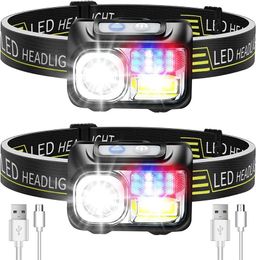 9 Light Modes LED Headlamp Rechargeable Powerful Head Lamp Built-in Battery Outdoor Camping Headlight Head Flashlight Head Light 240124