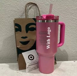 1:1 Same Cosmo Pink Parada 40oz Stainless Steel Co Branded Flowstate Tumbler Flamingo 40 oz Quencher H2.0 Valentines Day Gift Mug Red Target Cups 0206