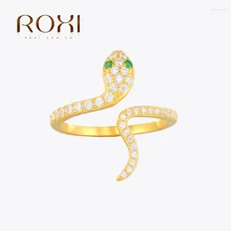 Cluster Rings ROXI Green Eyes Snake Opening For Women Girls 925 Sterling Silver Wedding Jewelry Adjustable Ring Anillos Mujer Gold