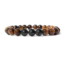 Beaded Natural Black Matte Agate Bracelet Tiger Eye White Turquoise Beads Bracelets Fashion Jewellery For Women Men Drop Delivery Dhkps