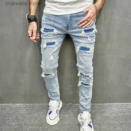 Men's Jeans New Men Holes Casual Skinny Jeans Pants Streetwear Male Stylish Ripped Solid Hip Hop Slim Denim Trousers T240205