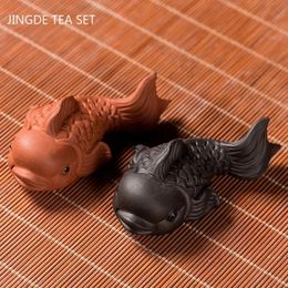 Boutique Tea Set Accessories Purple Clay Tea Pet Ornaments Little Fish Model Desktop Decoration Home Flower Pot Decor Crafts 240124