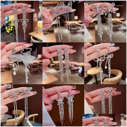 Dangle Chandelier Earrings Exquisite Rhinestone Tassel Wedding Long Drop Earring For Women Luxury Geometric Crystal Butterfly Pend Dhvaz