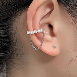 Backs Earrings Silver Color Simulated Pearl Tassel Clip On For Women Beautiful Fairy Chain Korean Fashion Ear Cuff Luxury Jewelry Gift