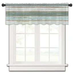 Curtain Vintage Farm Imitation Wood Grain Green Small Window Valance Sheer Short Bedroom Home Decor Voile Drapes