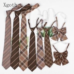 Brown Tie DK Shirt Gift Male Preppy College Style Coffee Stripe Retro Tie Decoration Jk Necktie Female Girly Kawaii Accessories 240202