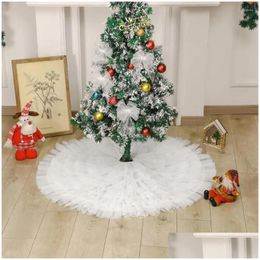 Christmas Decorations Durable Tree Skirt White Tle Elegant Round Pleated Decoration For Holiday Indoor Party Supplies Drop Delivery Ho Otzau