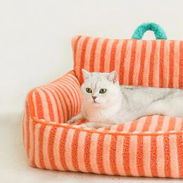 Cats Bed Stripe Bed Sofa Cushions Plush Houses and Habitats Puppy Pet Kitten Accessories Goods Mat Things Accessory 240125