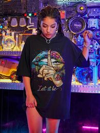 Women's T Shirts Colorful Lips Hip Hop Loose T-Shirts Women Oversized Summer Cotton Tops Personality Streetwear O-Neck Breathable Tee