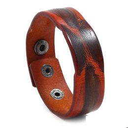 Bangle Antique Old Simple Leather Bracelet Cuff Exotic Wristband For Men Women Fashion Jewellery Drop Delivery Bracelets Dhcji