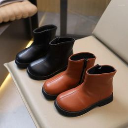 Boots England Style Autumn Winter For Kids Girl Vintage Black Brown Girls Ankle Simple Solid Short Baby Shoes G08152