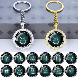 Keychains 12 Constallation Zodiac Signs Glass Dome Rhinestone Pendant Key Chains For Men Women Jewellery Keyring Birthday Gift