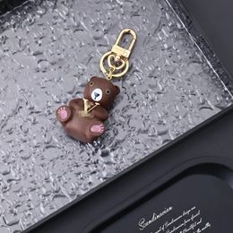 Keychain Fashion Cute Bear Print Pattern PU Leather Keychains Car Accessories Ring Lanyard Key Wallet Rope Chain Set s