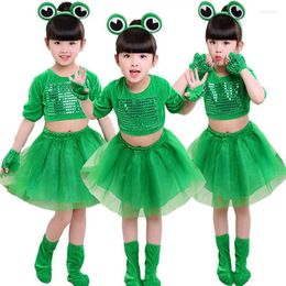 Stage Wear Green Girls Dance Dress For Children Girl Kids Costumes Performance Frog Cosplay Show Suits