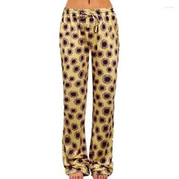 Women's Pants Women Wide Leg Long High Waist Drawstring Trousers Leopard Pattern Plaid Printing Casual Loose Straight-Leg Fashion